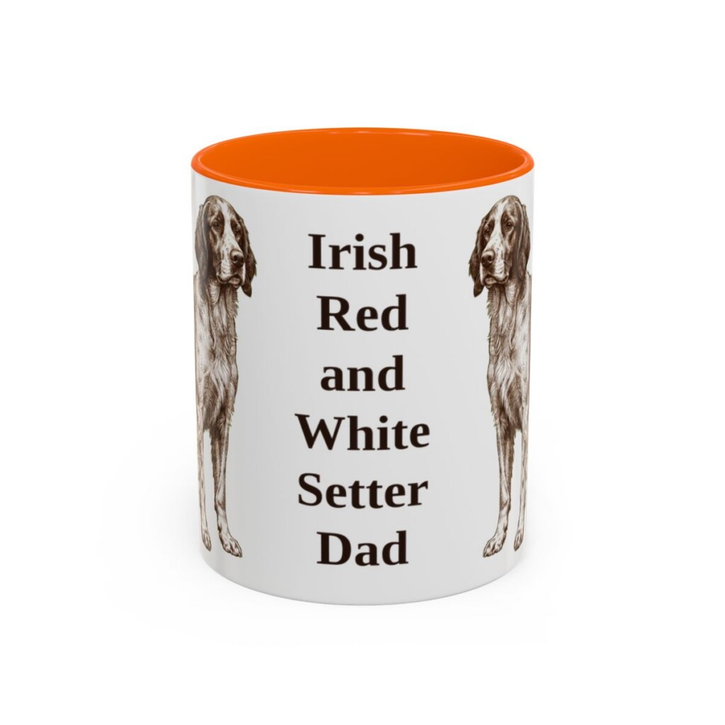 11oz Irish Red and White Setter Dog Dad Mug, Orange, front view