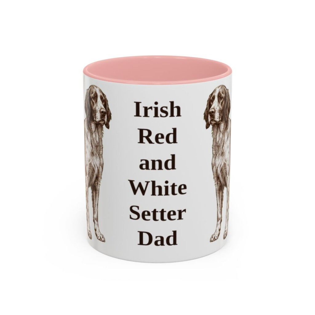 11oz Irish Red and White Setter Dog Dad Mug, Pink, front view