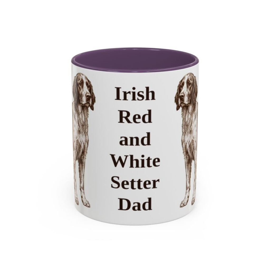 11oz Irish Red and White Setter Dog Dad Mug, Purple, front view