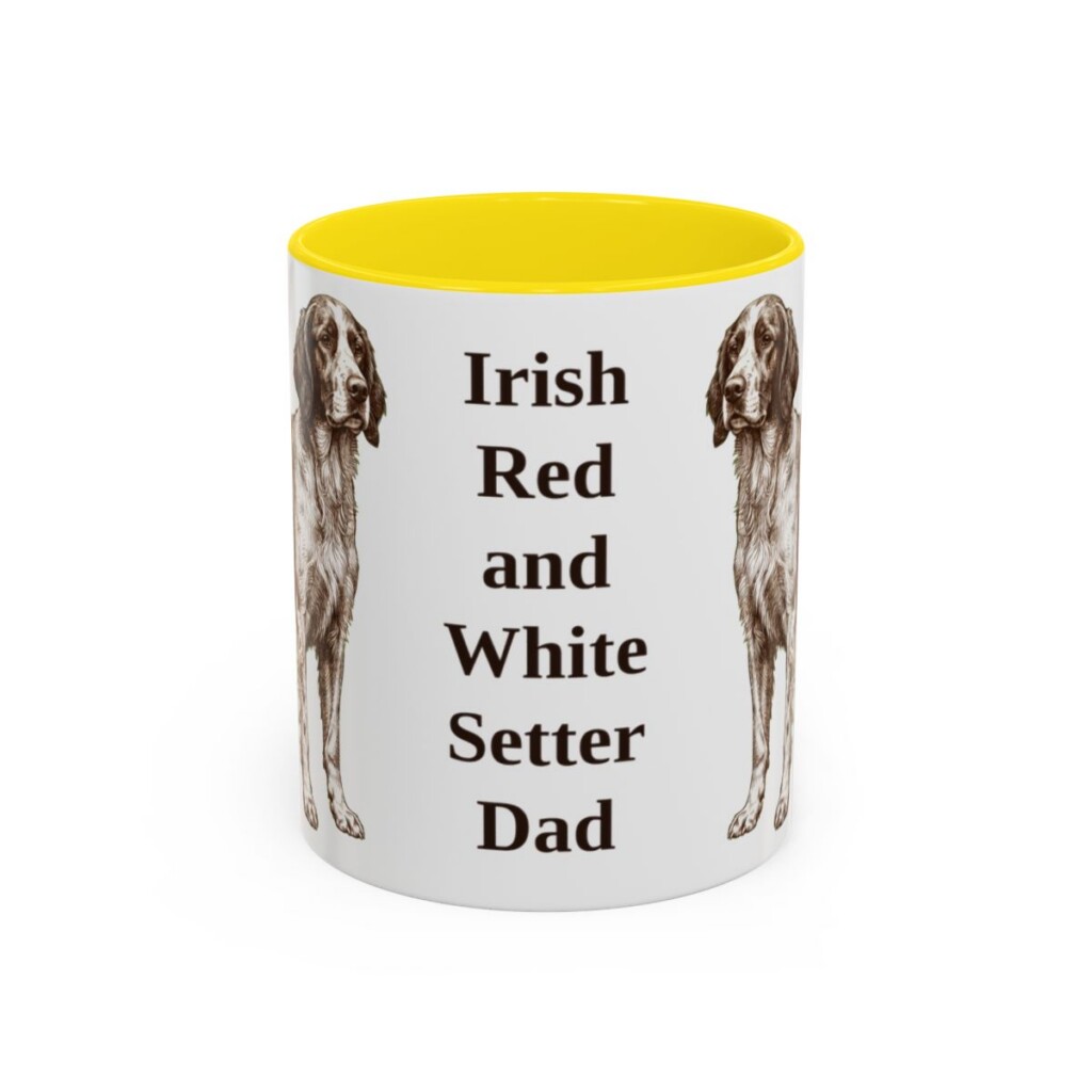 11oz Irish Red and White Setter Dog Dad Mug, Yellow, front view
