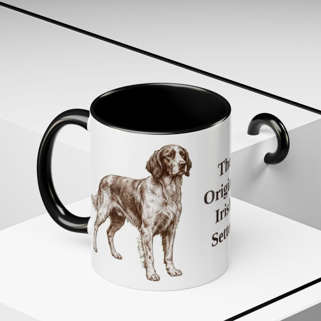11oz Funny Irish Red and White Setter Mug, Black, lifestyle photo
