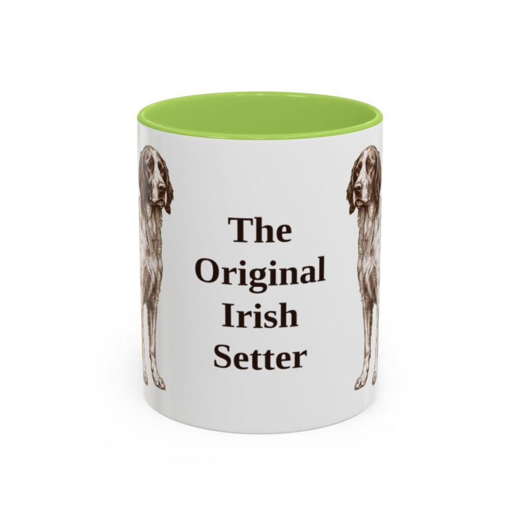 11oz Funny Irish Red and White Setter Mug, Light Green, front view