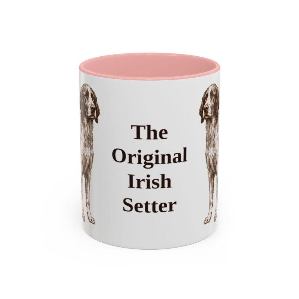 11oz Funny Irish Red and White Setter Mug, Pink, front view