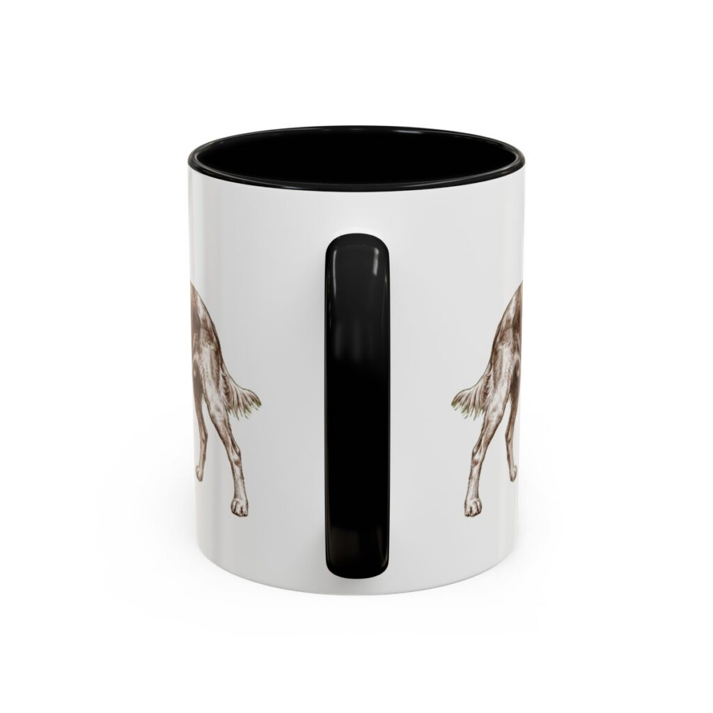 11oz Irish Red and White Setter Latin Mug, Black, back view