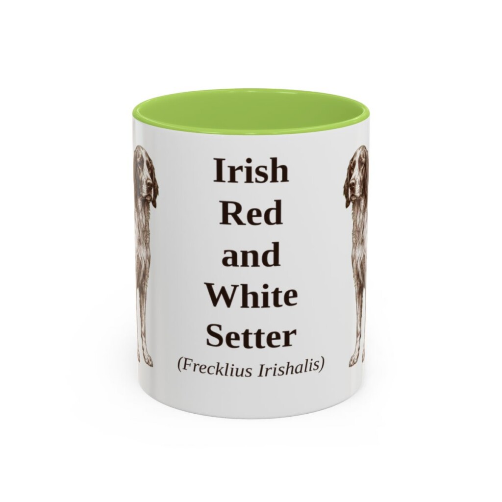 11oz Irish Red and White Setter Latin Mug, Light Green, front view