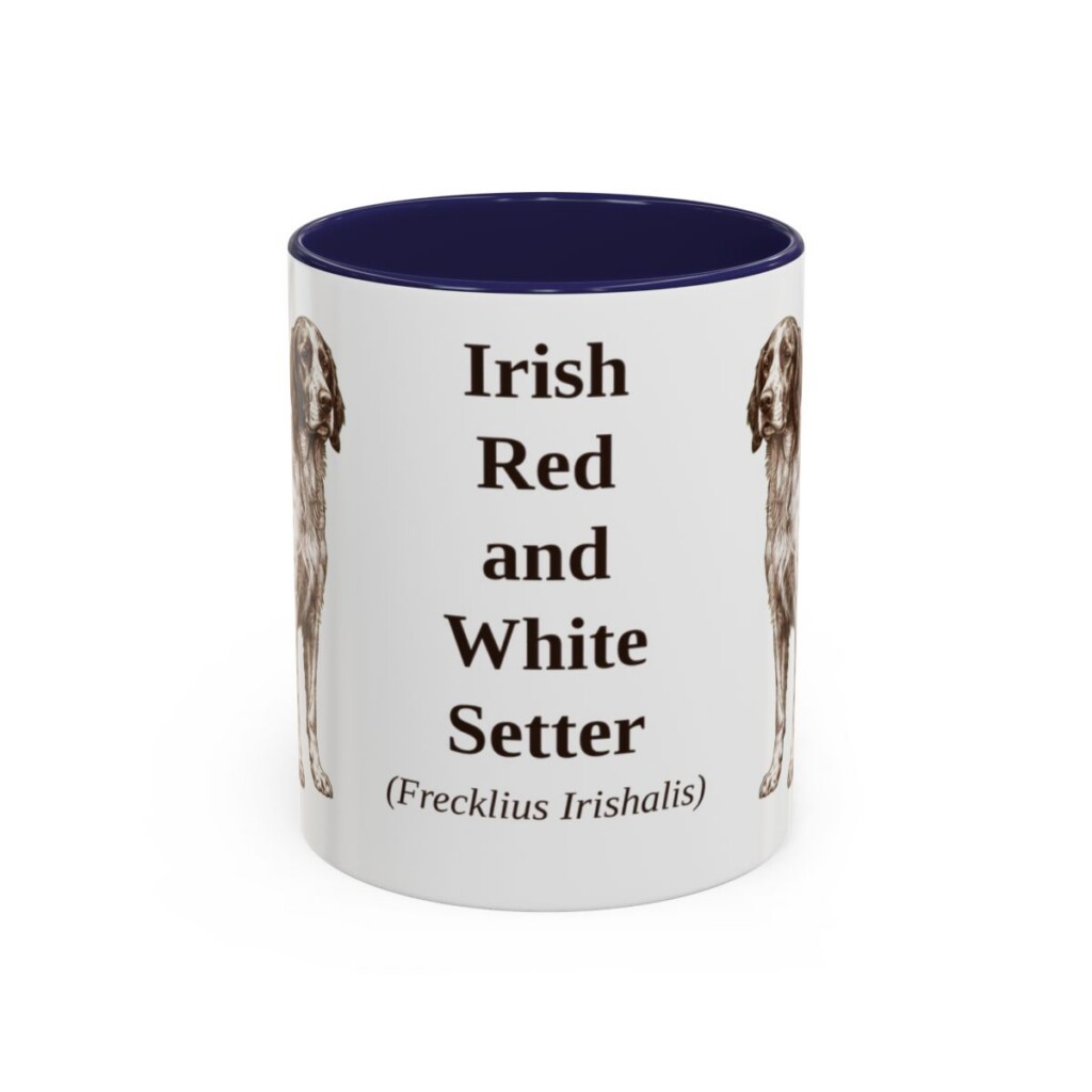 11oz Irish Red and White Setter Latin Mug, Navy, front view