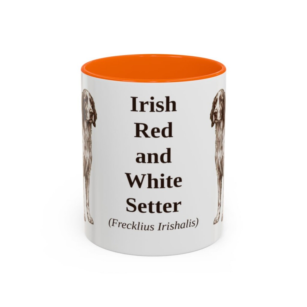 11oz Irish Red and White Setter Latin Mug, Orange, front view