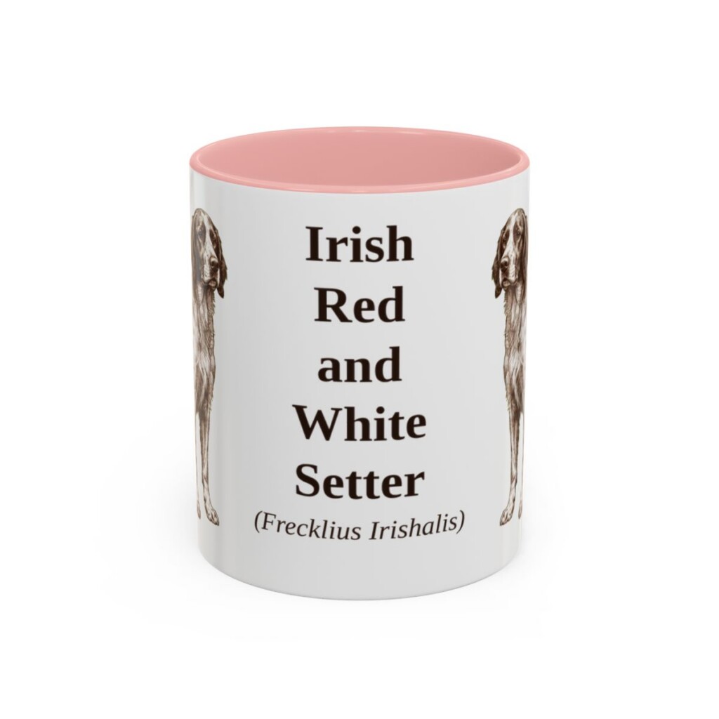 11oz Irish Red and White Setter Latin Mug, Pink, front view