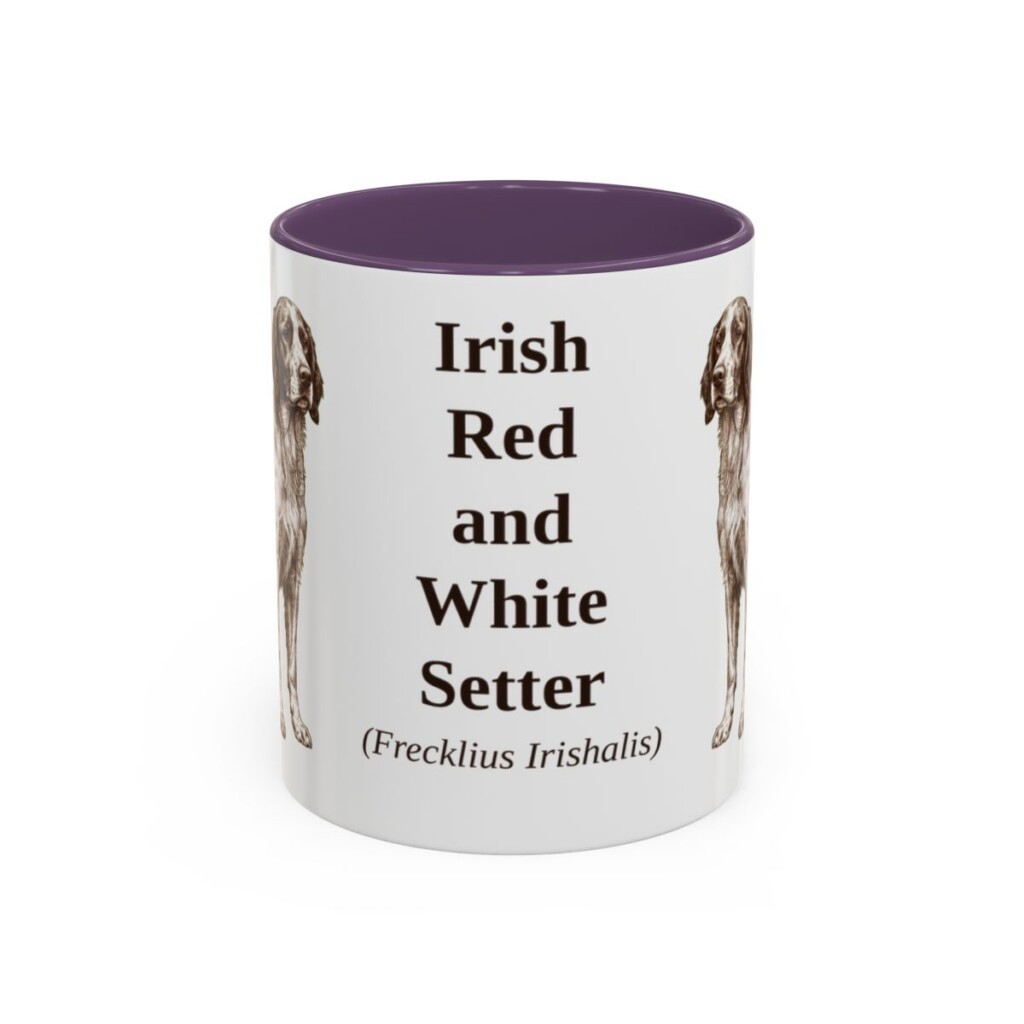 11oz Irish Red and White Setter Latin Mug, Purple, front view