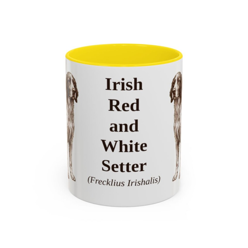 11oz Irish Red and White Setter Latin Mug, Yellow, front view