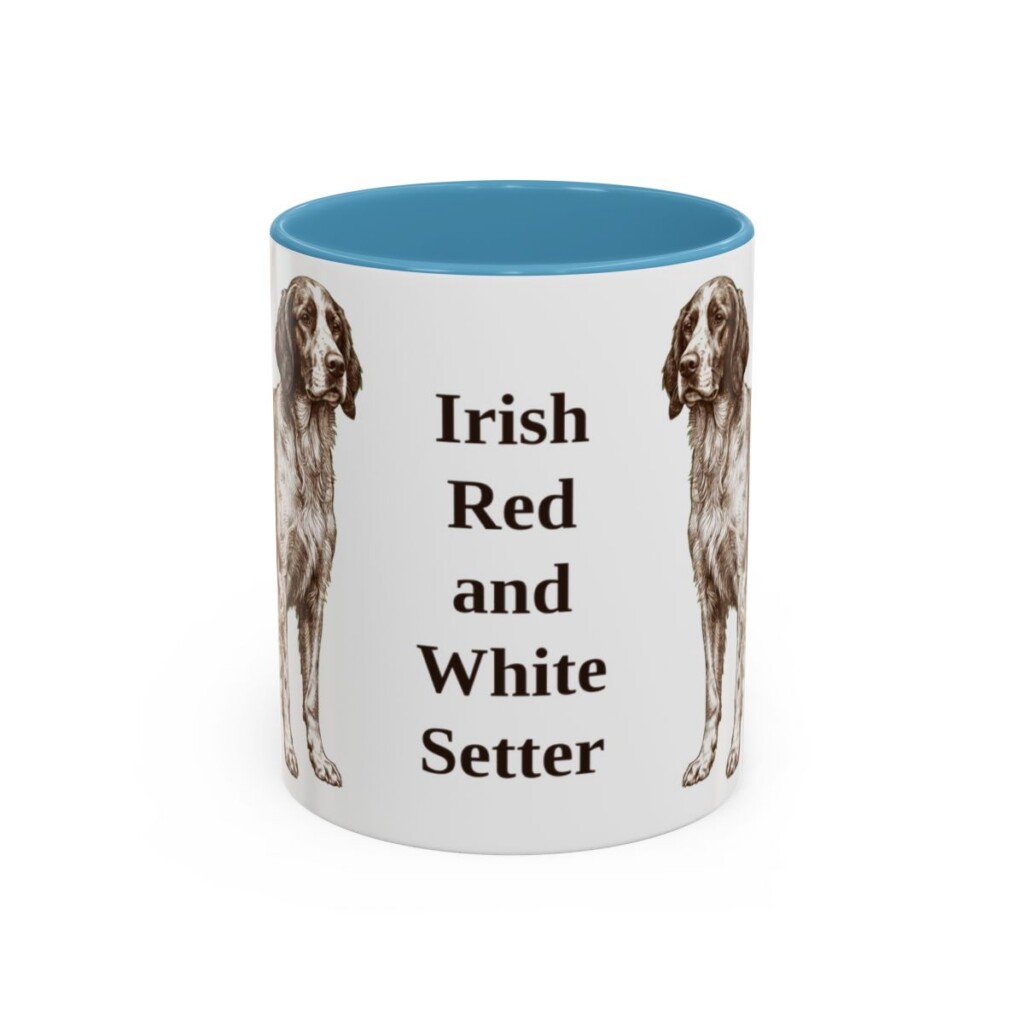 11oz-irish-red-and-white-setter-mug-light-blue 11oz Irish Red and White Setter Mug, Light Blue, front view