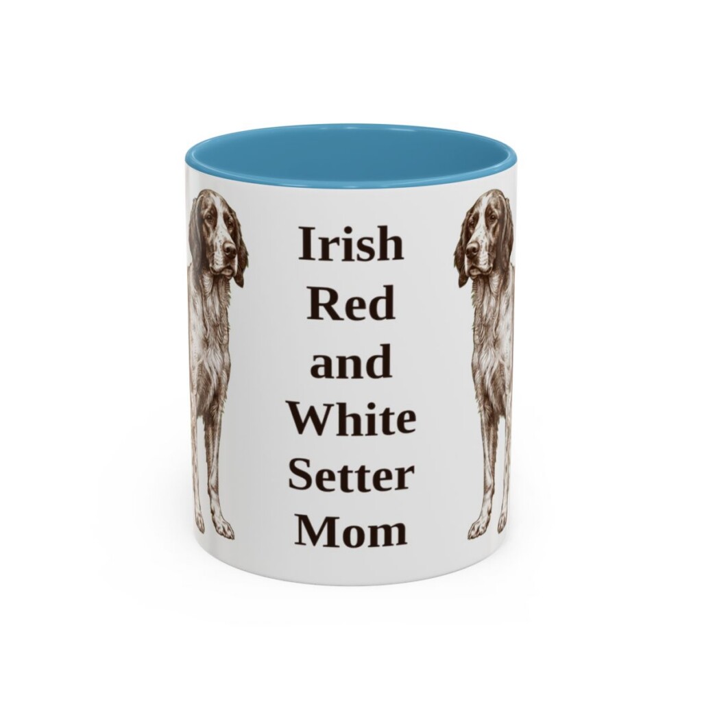 11oz Irish Red and White Setter Dog Mom Mug, Light Blue, front view