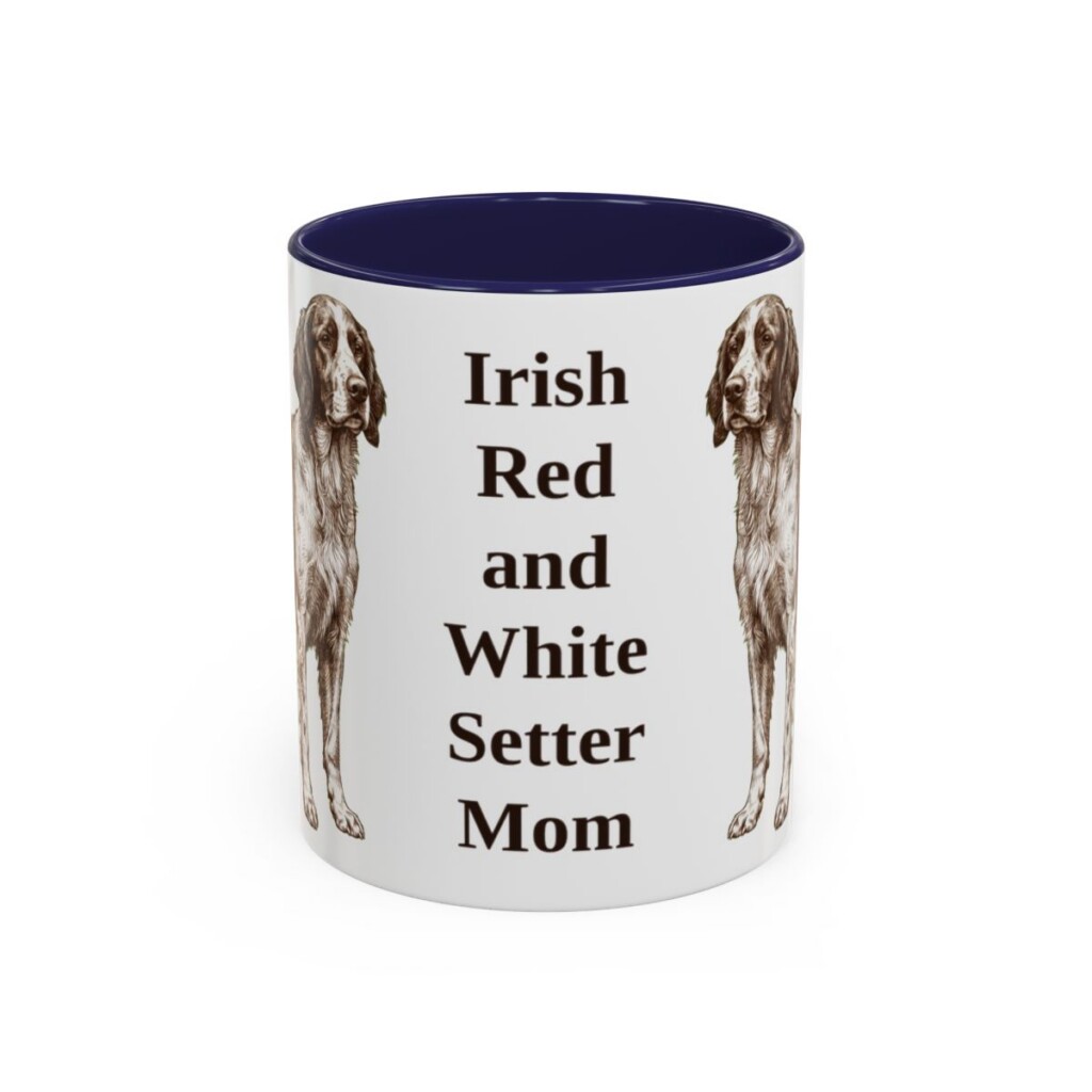 11oz Irish Red and White Setter Dog Mom Mug, Navy, front view