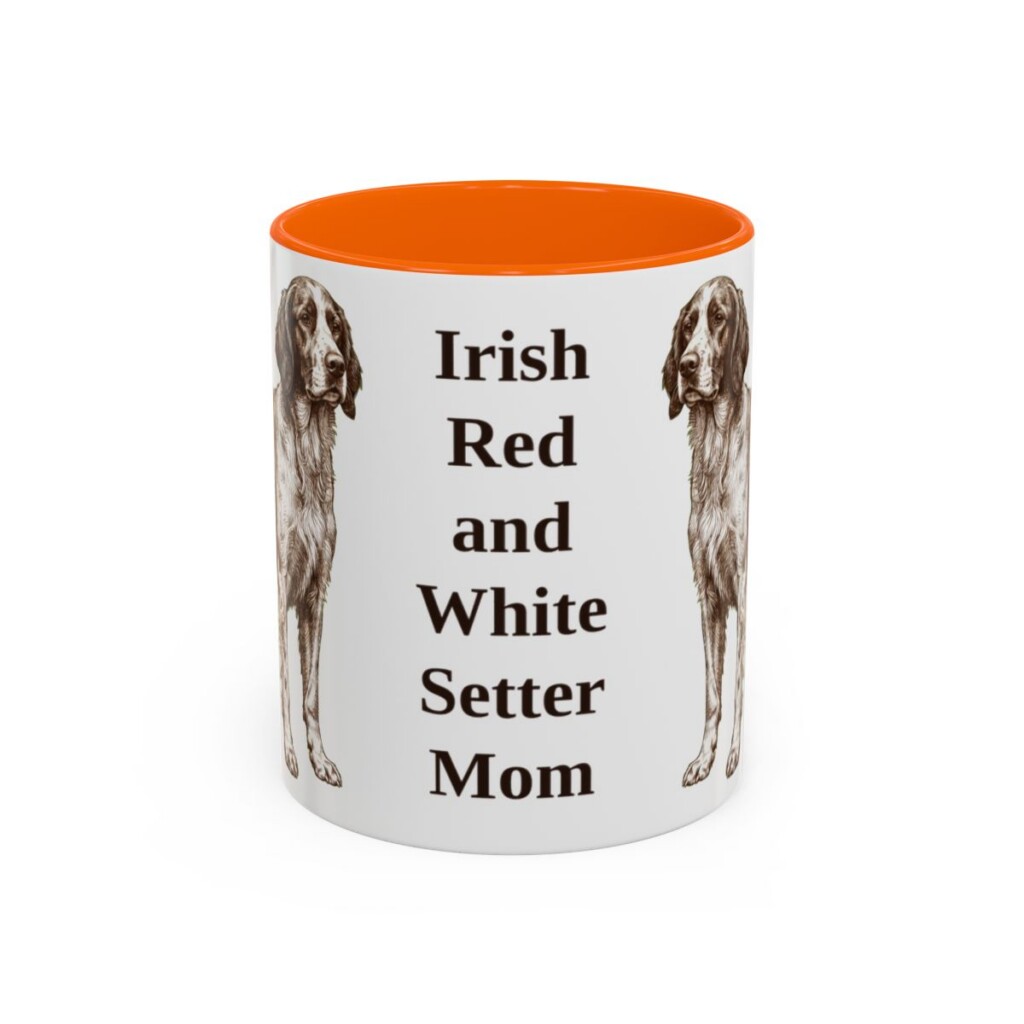 11oz Irish Red and White Setter Dog Mom Mug, Orange, front view