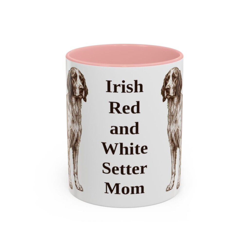 11oz Irish Red and White Setter Dog Mom Mug, Pink, front view