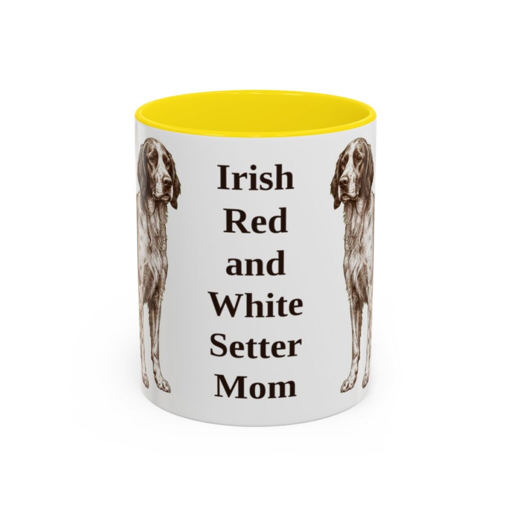 11oz Irish Red and White Setter Dog Mom Mug, Yellow, front view