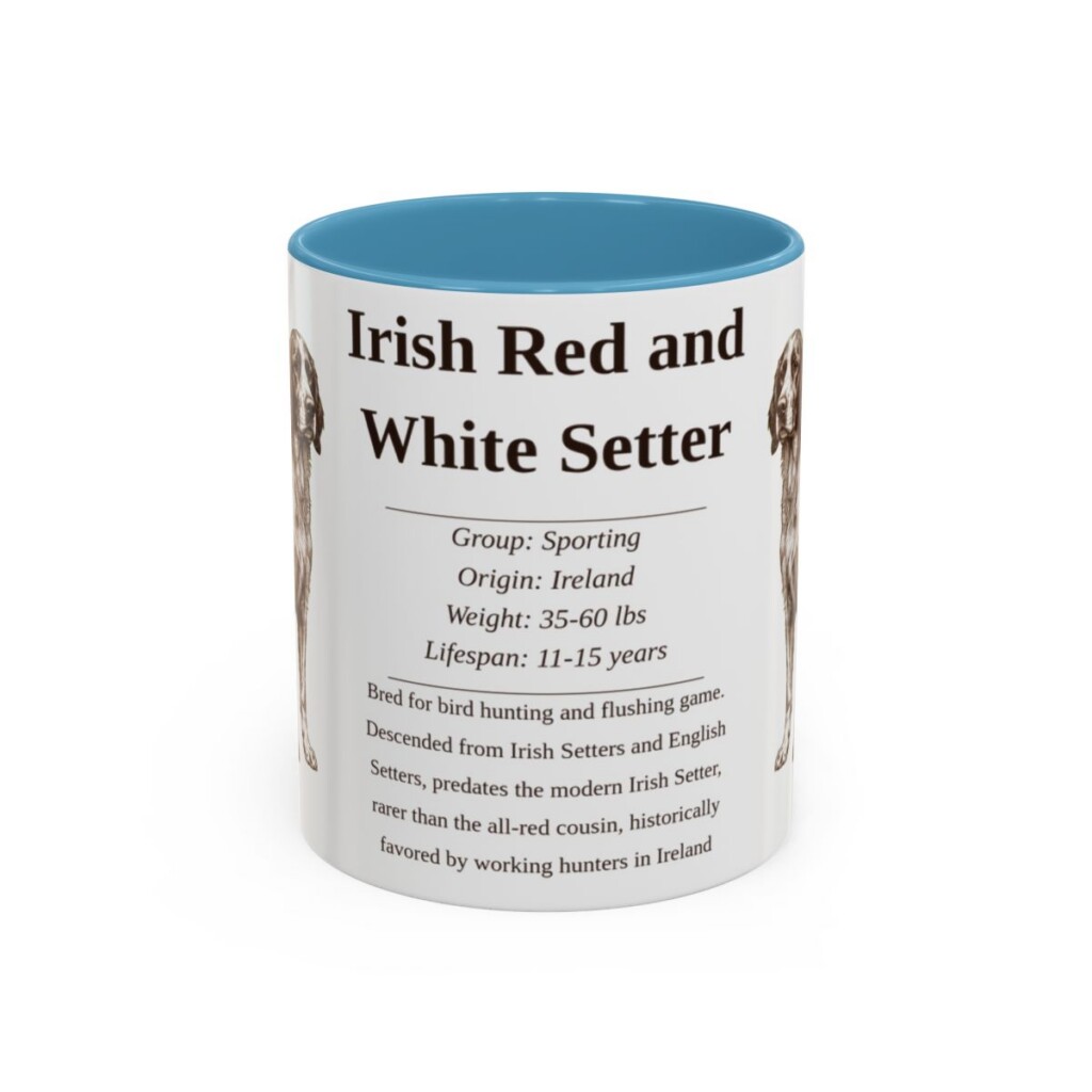 11oz Irish Red and White Setter Mug, Light Blue, front view