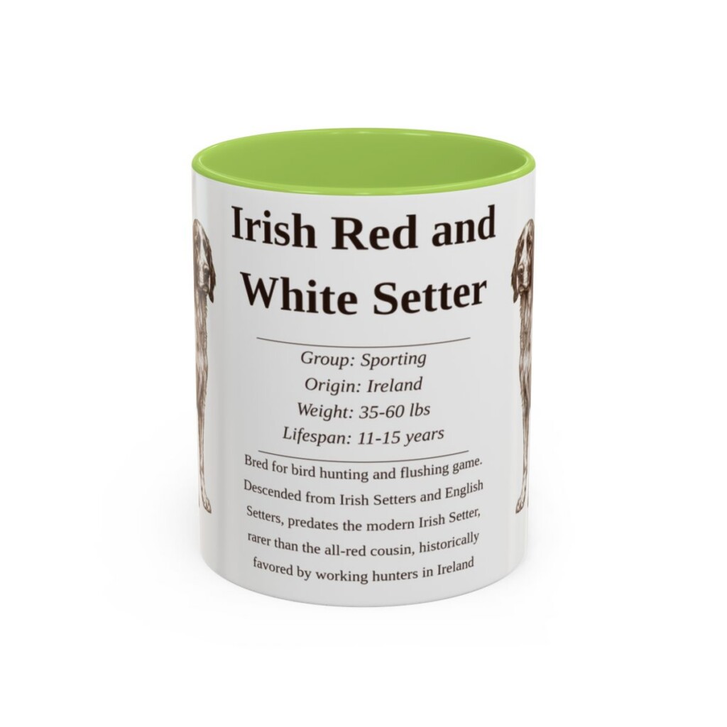 11oz Irish Red and White Setter Mug, Light Green, front view