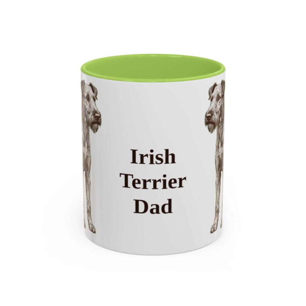 11oz Irish Terrier Dog Dad Mug, Light Green, front view