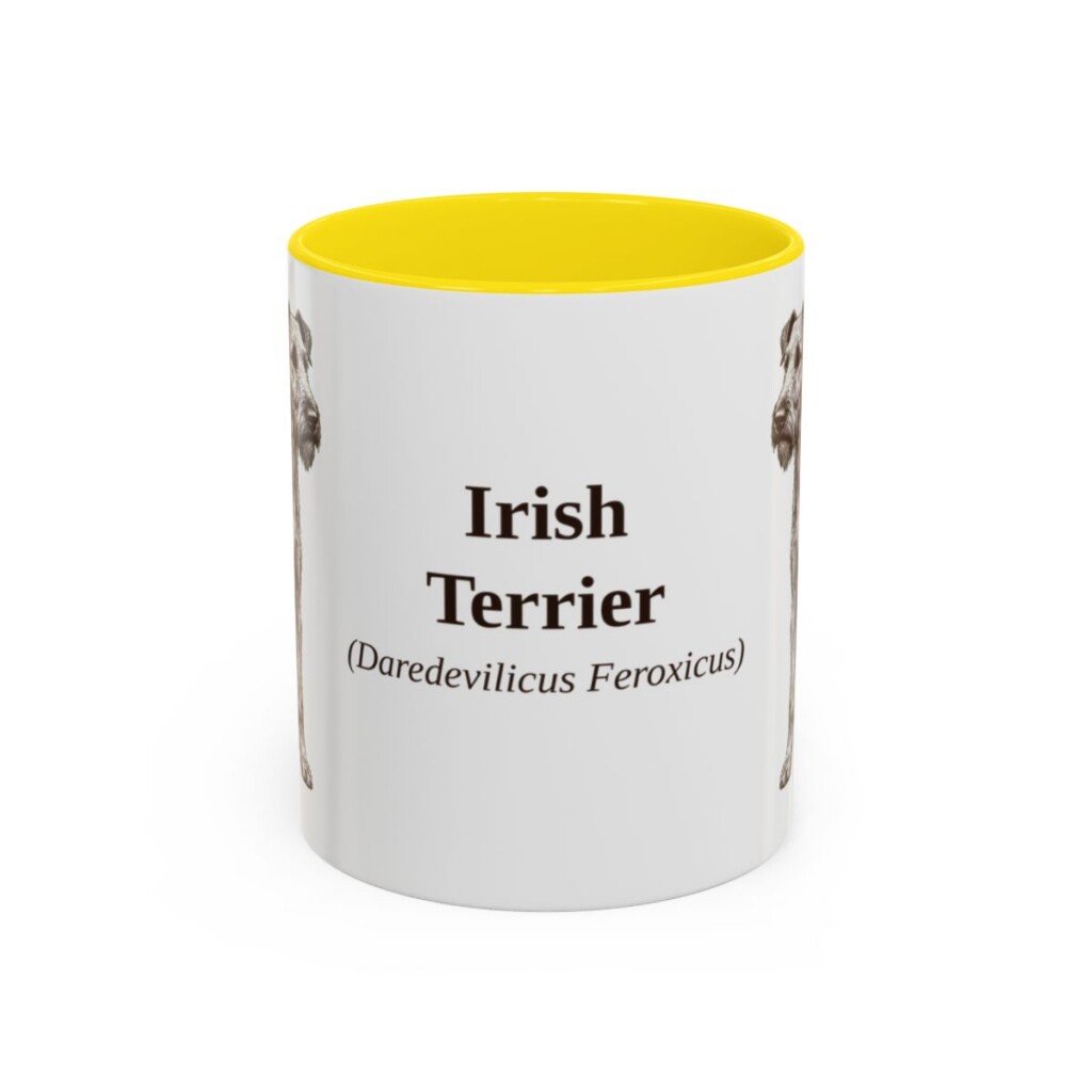 11oz Irish Terrier Latin Mug, Yellow, front view