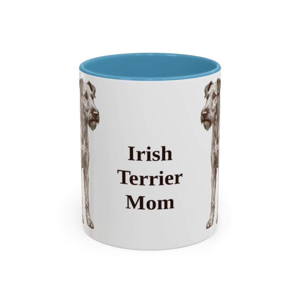 11oz Irish Terrier Dog Mom Mug, Light Blue, front view
