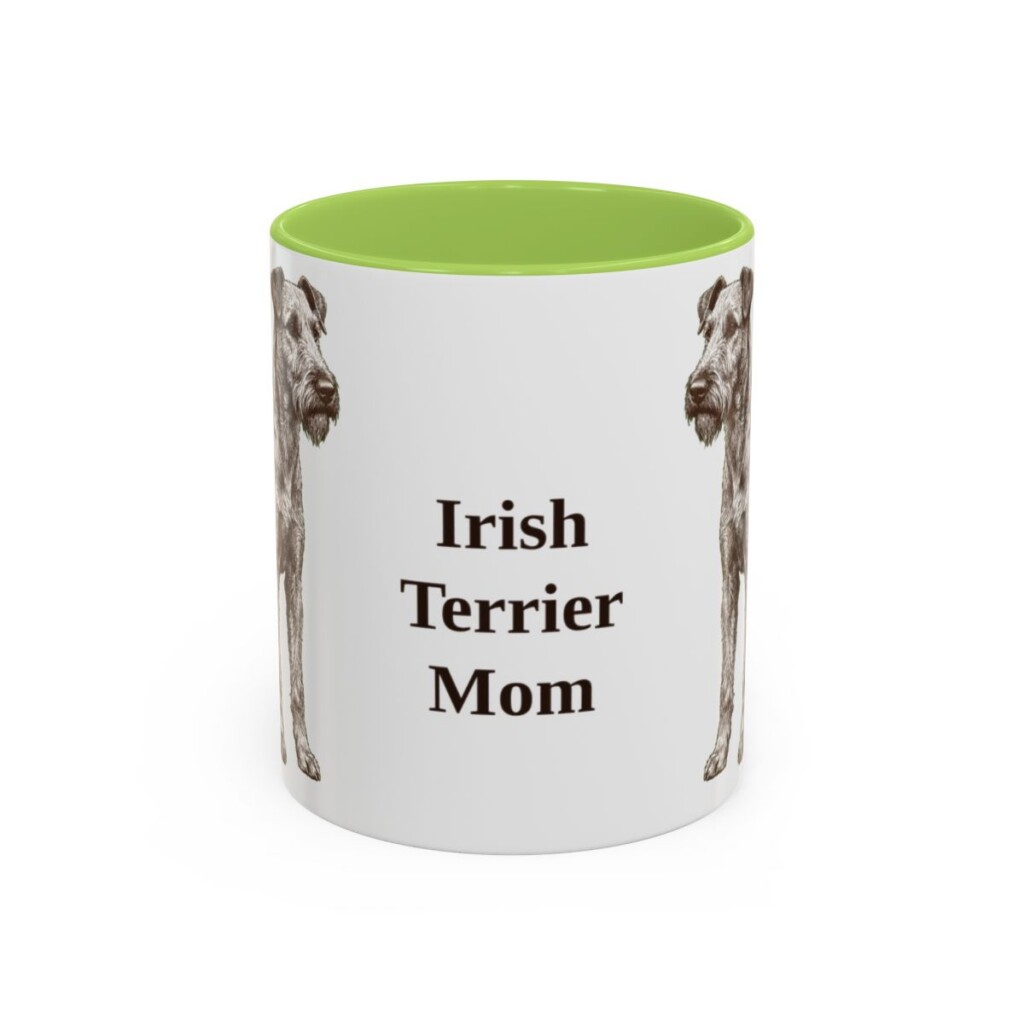 11oz Irish Terrier Dog Mom Mug, Light Green, front view