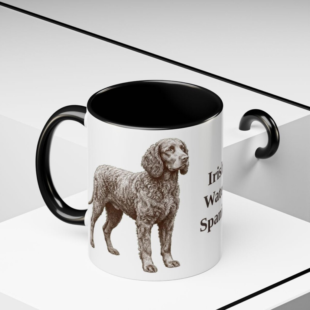 11oz Irish Water Spaniel Mug, Black, lifestyle photo