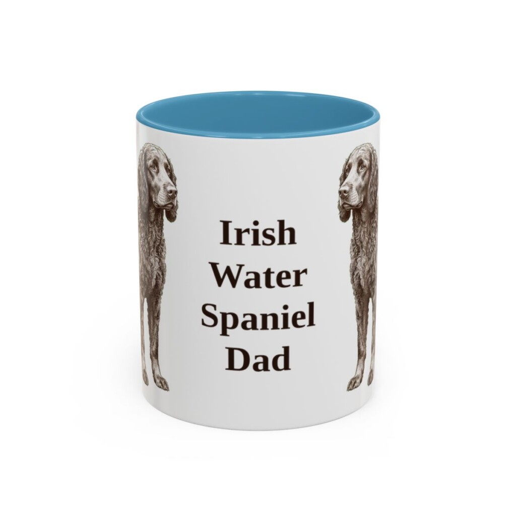 11oz Irish Water Spaniel Dog Dad Mug, Light Blue, front view
