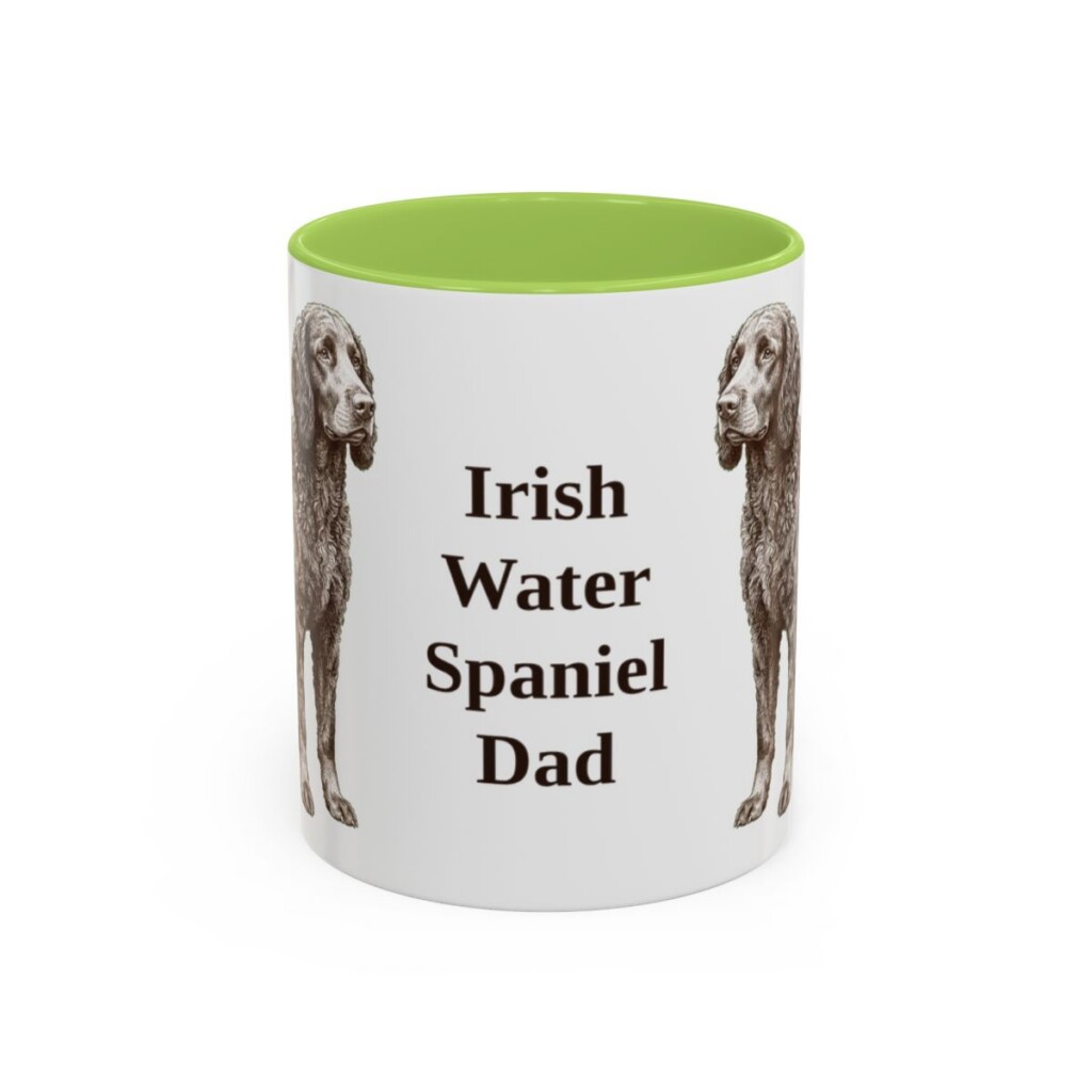 11oz Irish Water Spaniel Dog Dad Mug, Light Green, front view