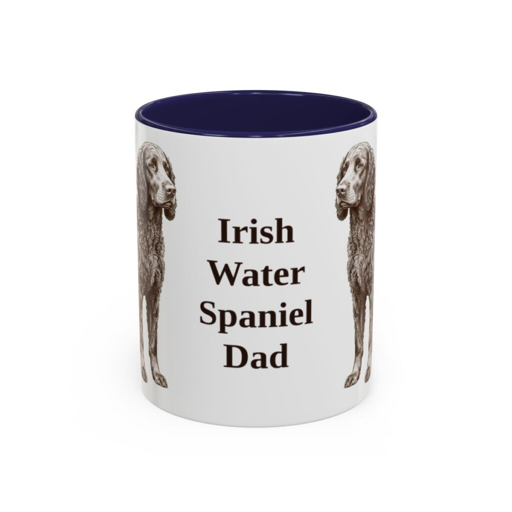 11oz Irish Water Spaniel Dog Dad Mug, Navy, front view