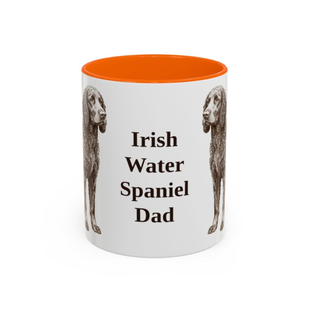11oz Irish Water Spaniel Dog Dad Mug, Orange, front view