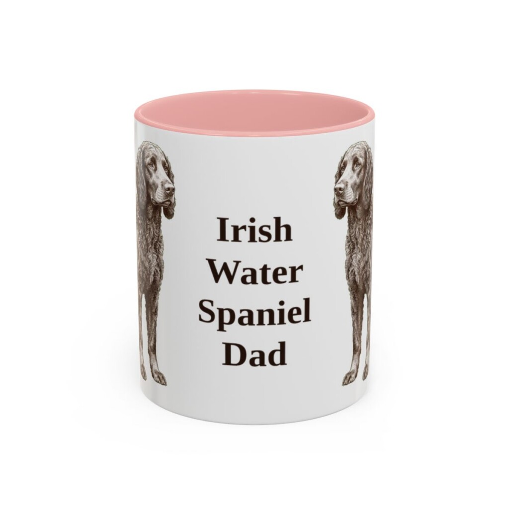 11oz Irish Water Spaniel Dog Dad Mug, Pink, front view