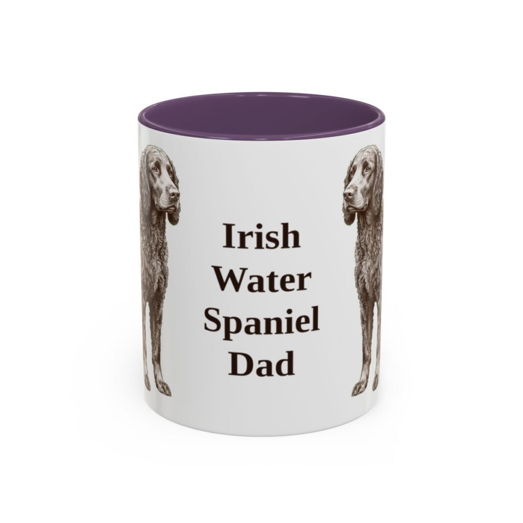 11oz Irish Water Spaniel Dog Dad Mug, Purple, front view