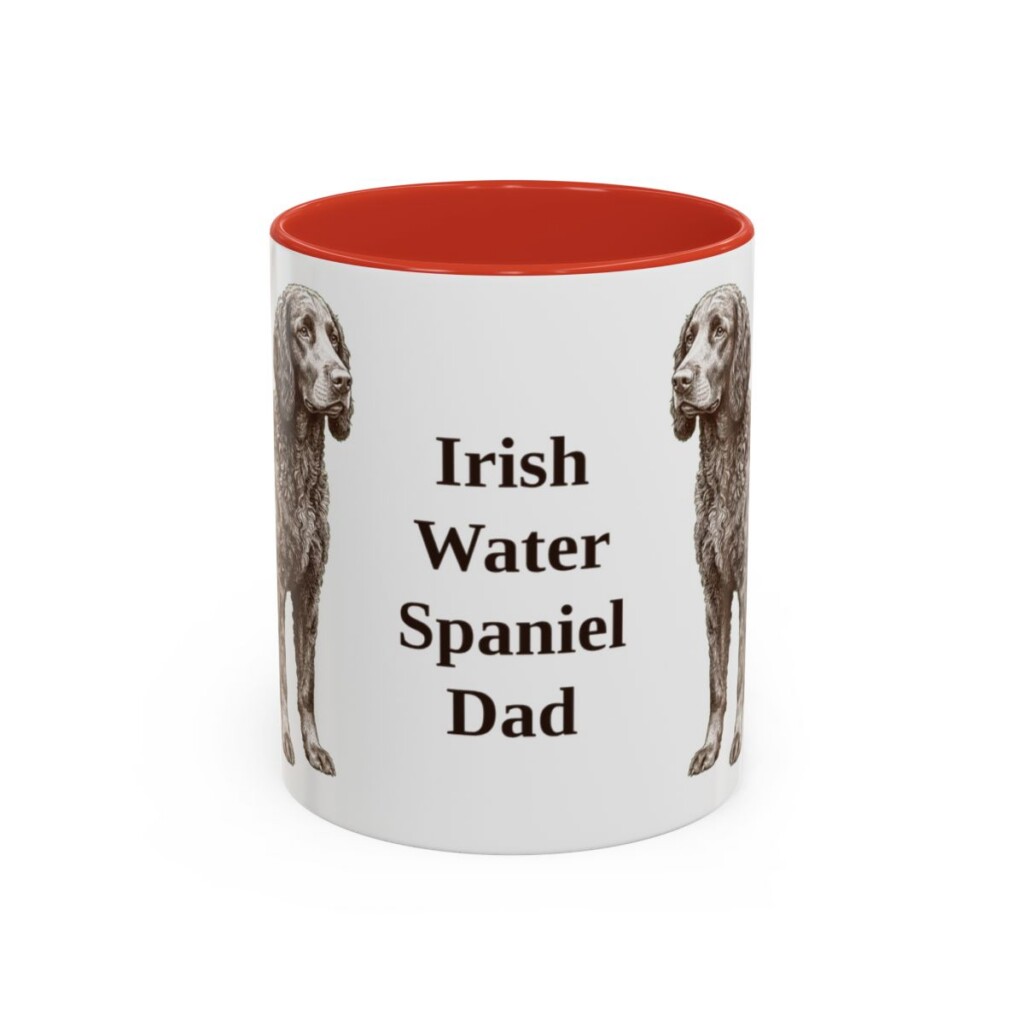 11oz Irish Water Spaniel Dog Dad Mug, Red, front view