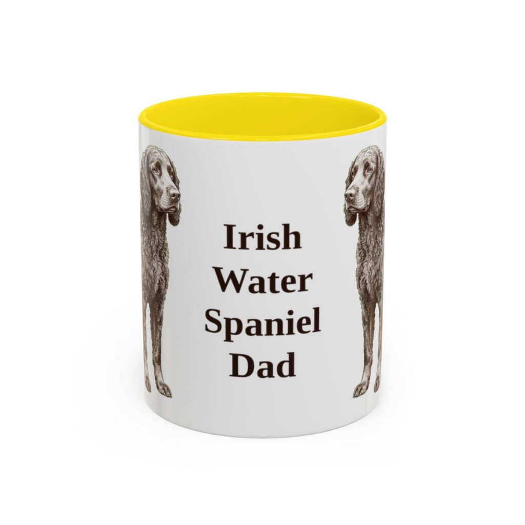 11oz Irish Water Spaniel Dog Dad Mug, Yellow, front view