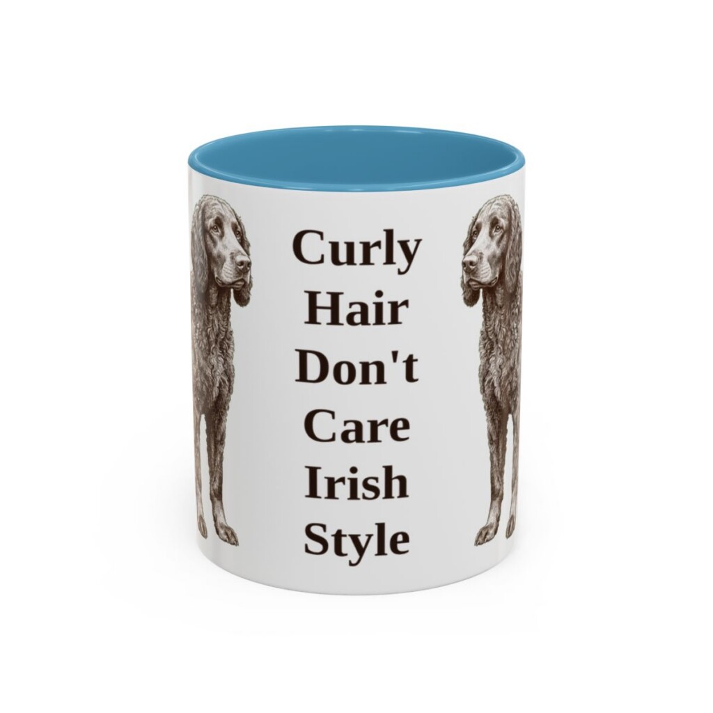 11oz-irish-water-spaniel-mug-humor-light-blue-1 11oz Funny Irish Water Spaniel Mug, Light Blue, front view