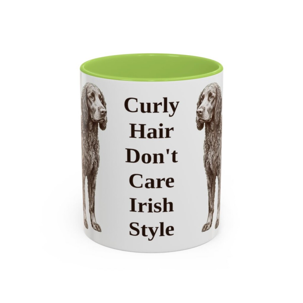 11oz-irish-water-spaniel-mug-humor-light-green-1 11oz Funny Irish Water Spaniel Mug, Light Green, front view
