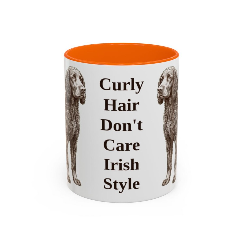 11oz-irish-water-spaniel-mug-humor-orange-1 11oz Funny Irish Water Spaniel Mug, Orange, front view