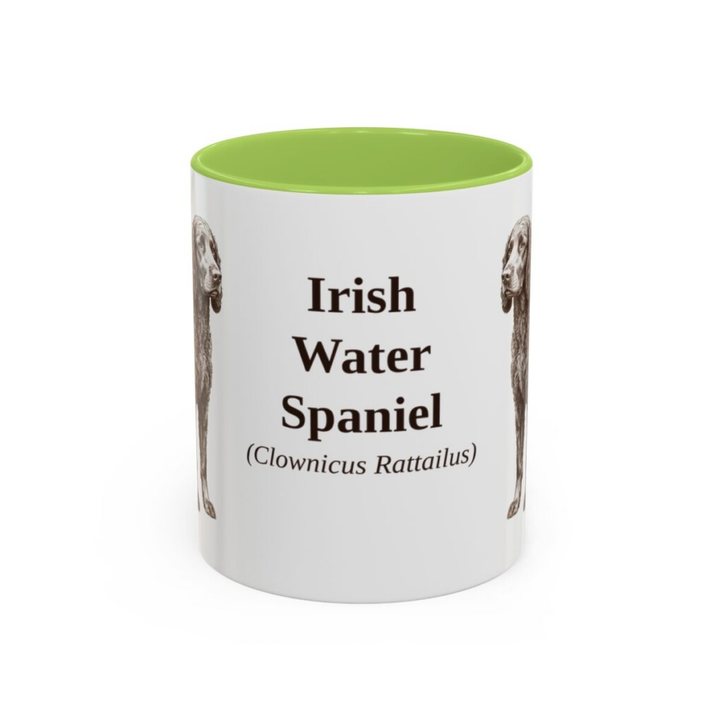 11oz Irish Water Spaniel Latin Mug, Light Green, front view