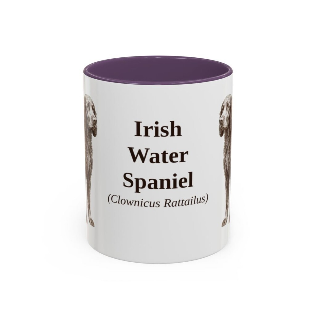 11oz Irish Water Spaniel Latin Mug, Purple, front view