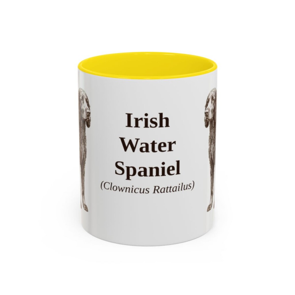 11oz Irish Water Spaniel Latin Mug, Yellow, front view