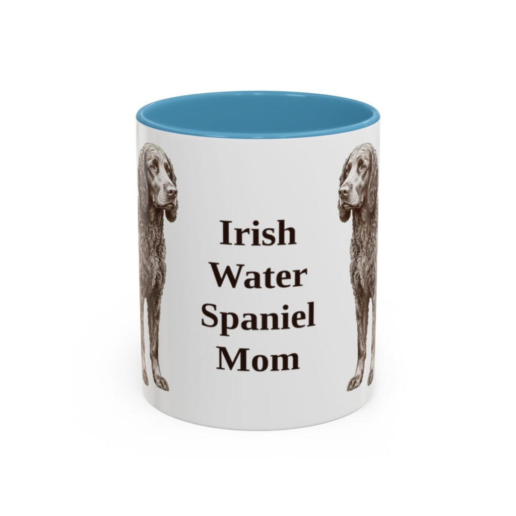 11oz Irish Water Spaniel Dog Mom Mug, Light Blue, front view