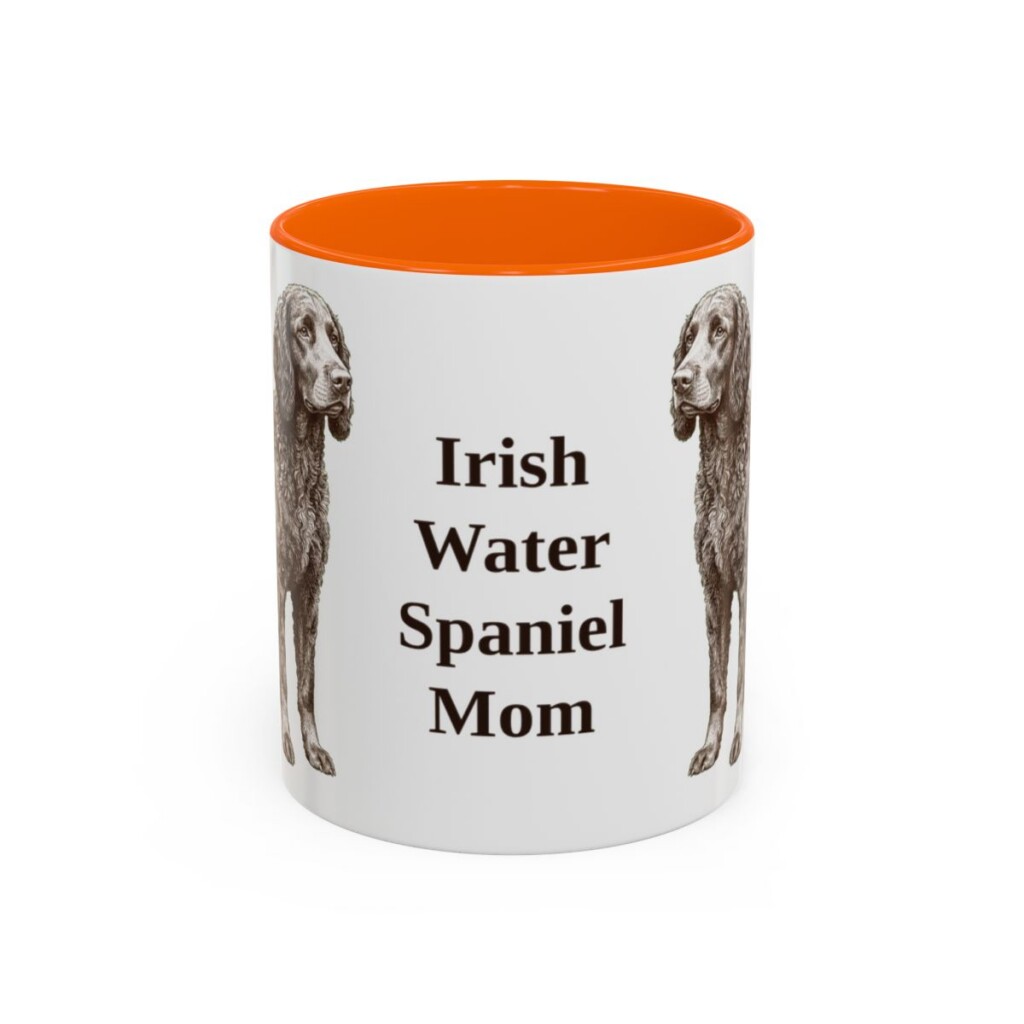 11oz Irish Water Spaniel Dog Mom Mug, Orange, front view