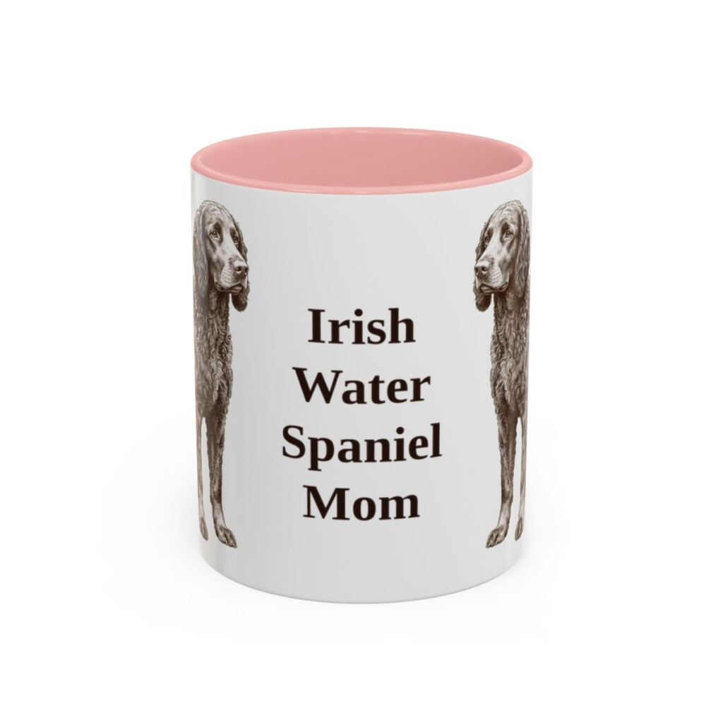 11oz Irish Water Spaniel Dog Mom Mug, Pink, front view