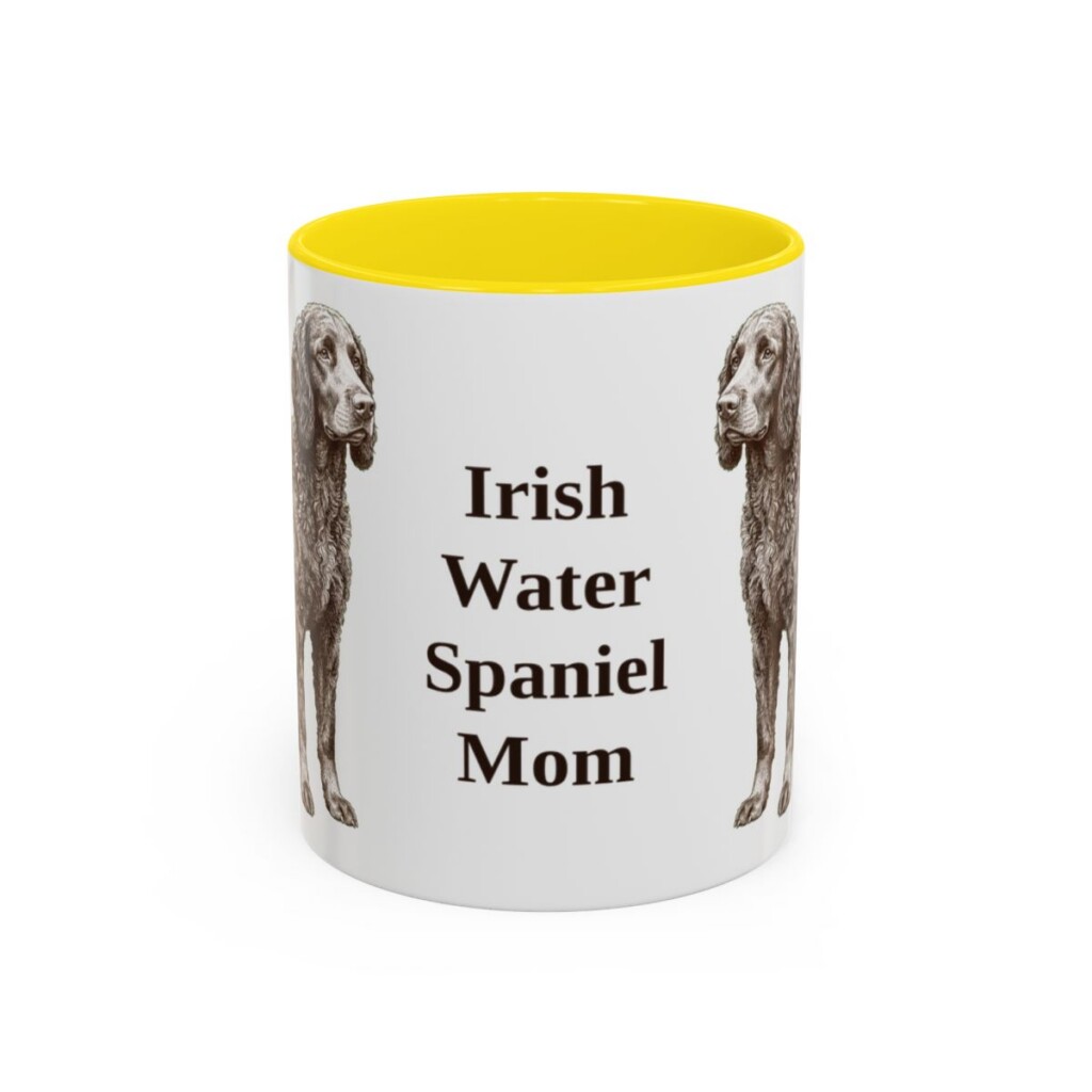 11oz Irish Water Spaniel Dog Mom Mug, Yellow, front view