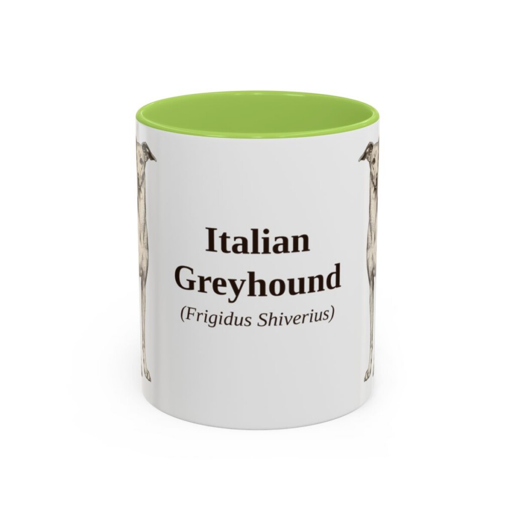 11oz-italian-greyhound-mug-latin-light-green 11oz Italian Greyhound Latin Mug, Light Green, front view