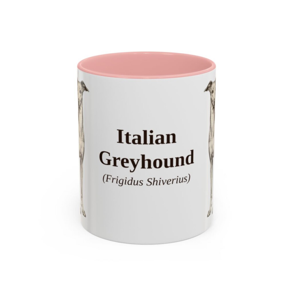 11oz-italian-greyhound-mug-latin-pink 11oz Italian Greyhound Latin Mug, Pink, front view