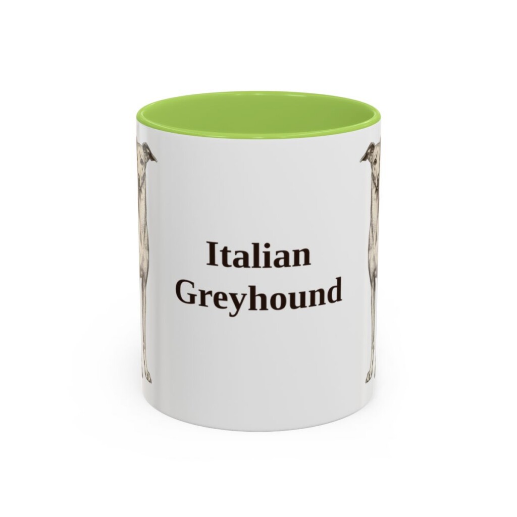 11oz Italian Greyhound Mug, Light Green, front view