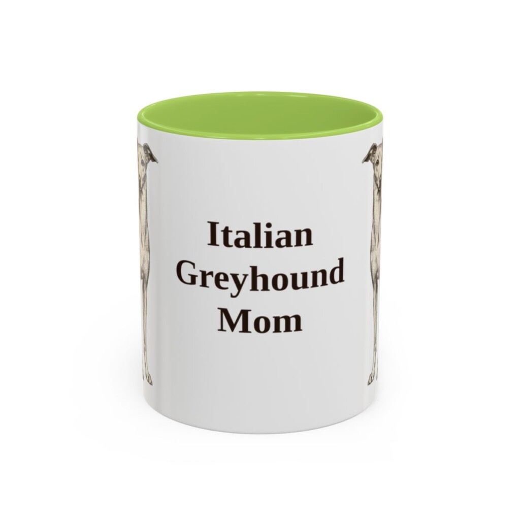 11oz-italian-greyhound-mug-mom-light-green 11oz Italian Greyhound Dog Mom Mug, Light Green, front view