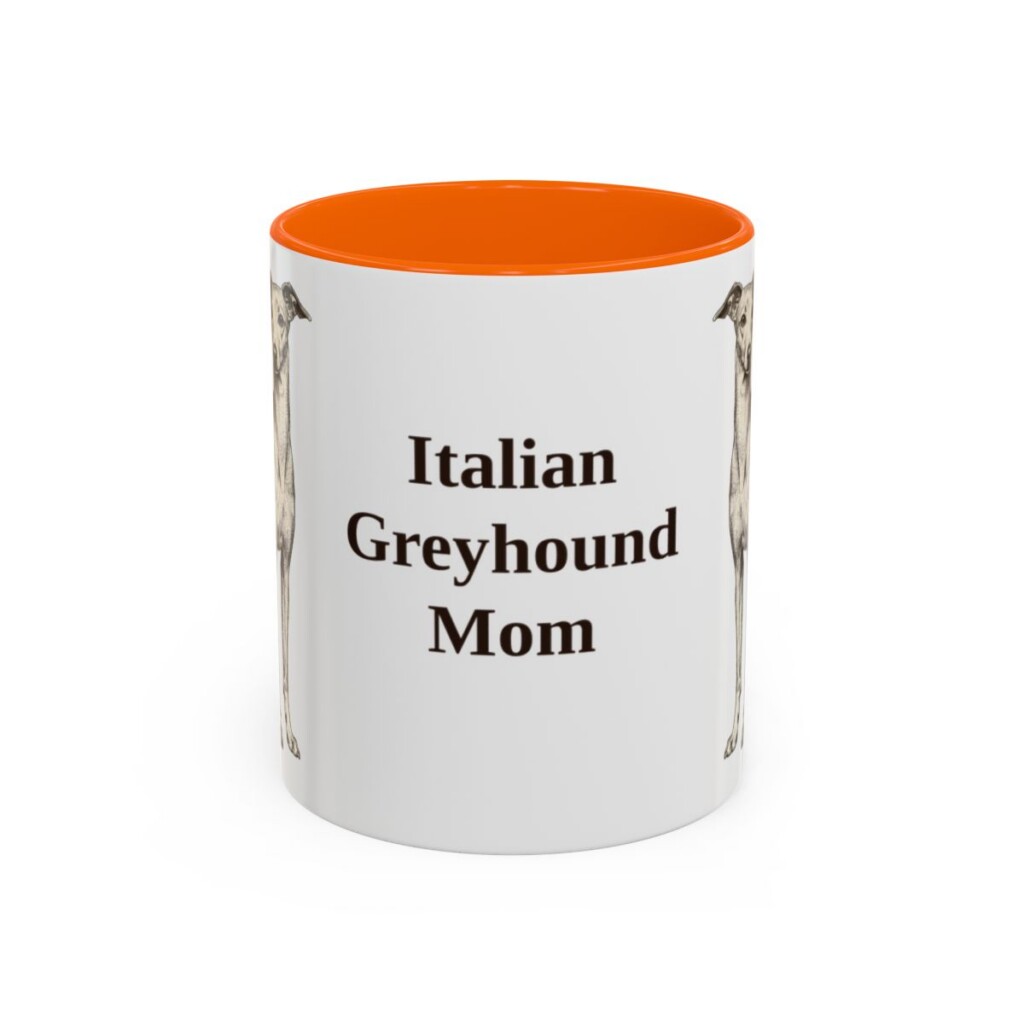 11oz-italian-greyhound-mug-mom-orange 11oz Italian Greyhound Dog Mom Mug, Orange, front view